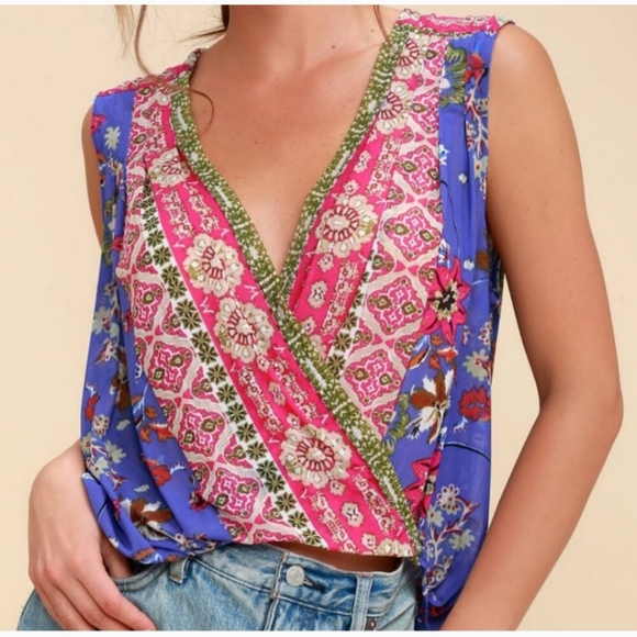 Free People Havana Floral Print Sleeveless Surplice Top - Picture 3 of 4